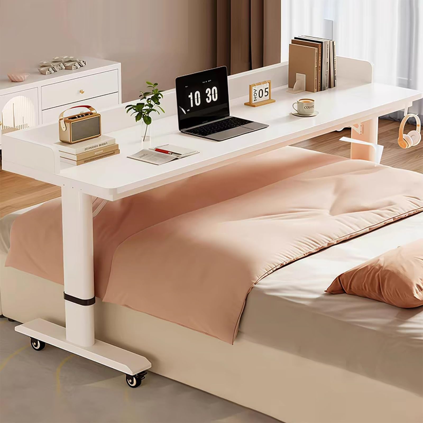 Höhenverstellbarer Überbetttisch mit Rollen,Laptop-Wagen über dem Bett, mobiler Überbetttisch mit Rollen,Arbeitstisch für das Homeoffice oder Krankenhaus(120x60x68cm/47.2x23.6x26.8)