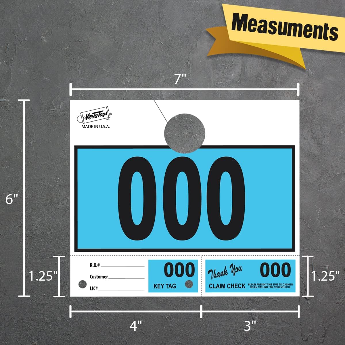 Versa-Tags 1000 Blue Car Dealer Service Hang Tags Service Dispatch Numbers, Service Department Numbered Key Tags for Mechanic Repair Shop 3 Part Key Ring - Blue (000-999)