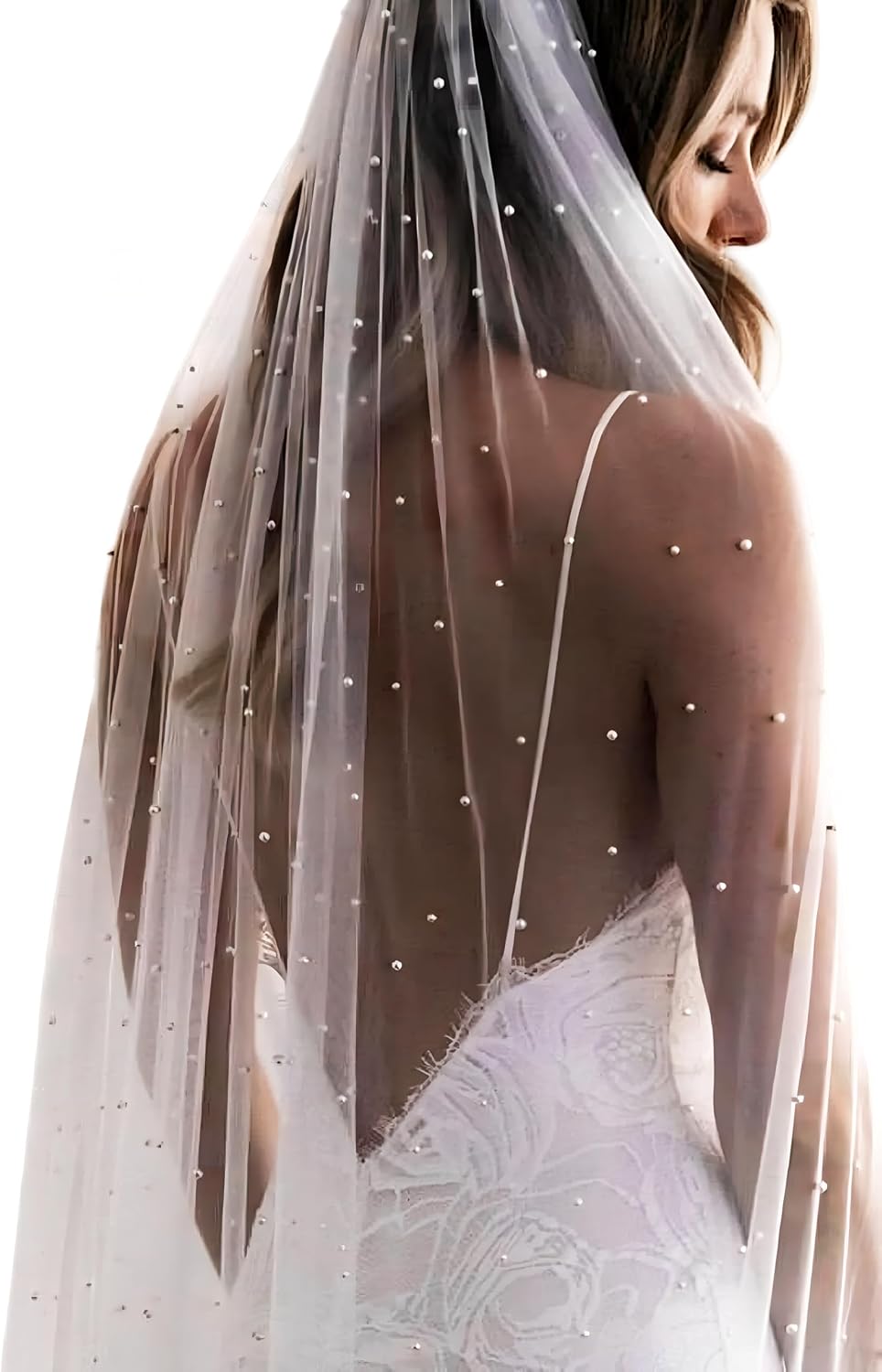 MisShow Pearls Wedding Bridal Veil With Metal Comb for Women 1 Tier