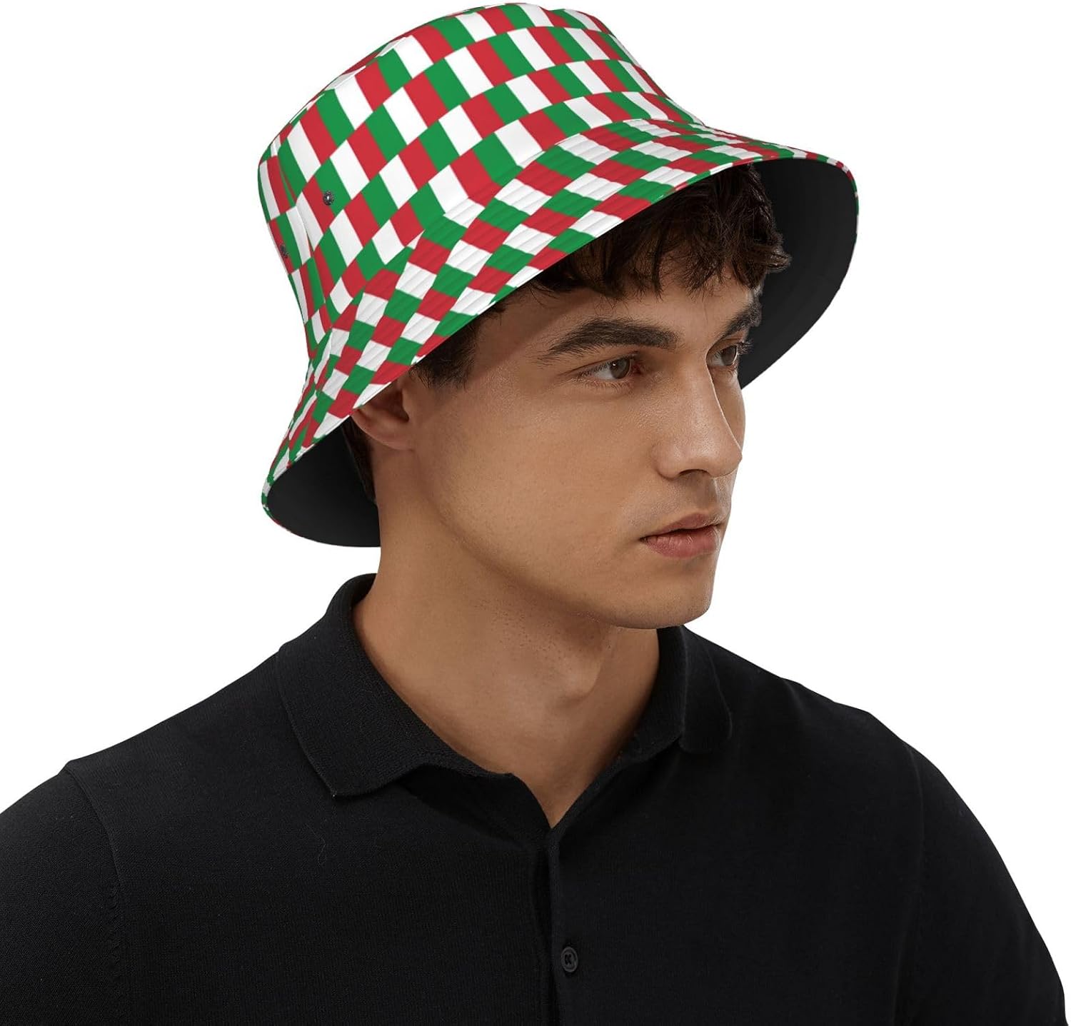 Bucket Hat Italian Flag Print Summer Sun Hat Trendy Beach Funny Fisherman Hat for Men Women Unisex Black