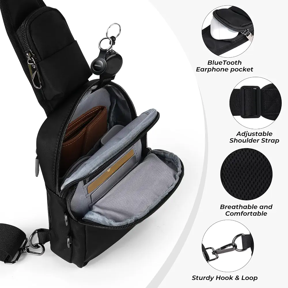 Brusttasche mit Diebstahlschutz und RFID-Fächern, schwarz, Foto 6