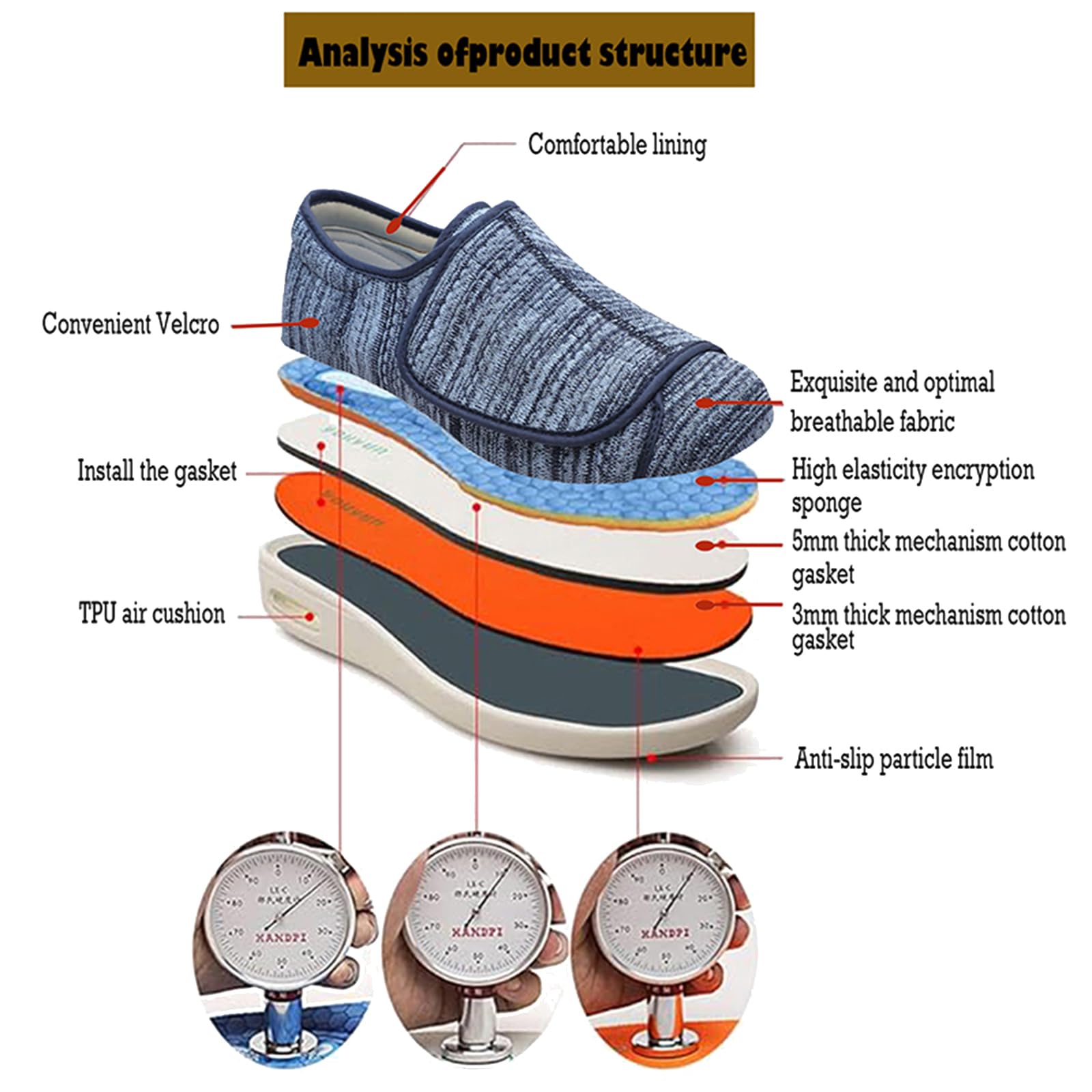 Scarpe per Diabetici Uomo,Larghe per Piedi Gonfi Scarpe da Passeggio Regolabili per La Neuropatia Dolorosa dei Piedi degli Anziani.Light Blue 50