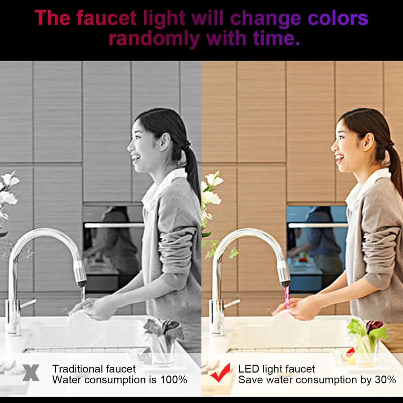 2 Pieza Faucet de Agua LED Colorido, aireador grifo cocina led, LED Grifo Boquilla de Agua Cabeza, accesorios para grifos para la Grifo Cocina y Baños (Adaptador incluido)