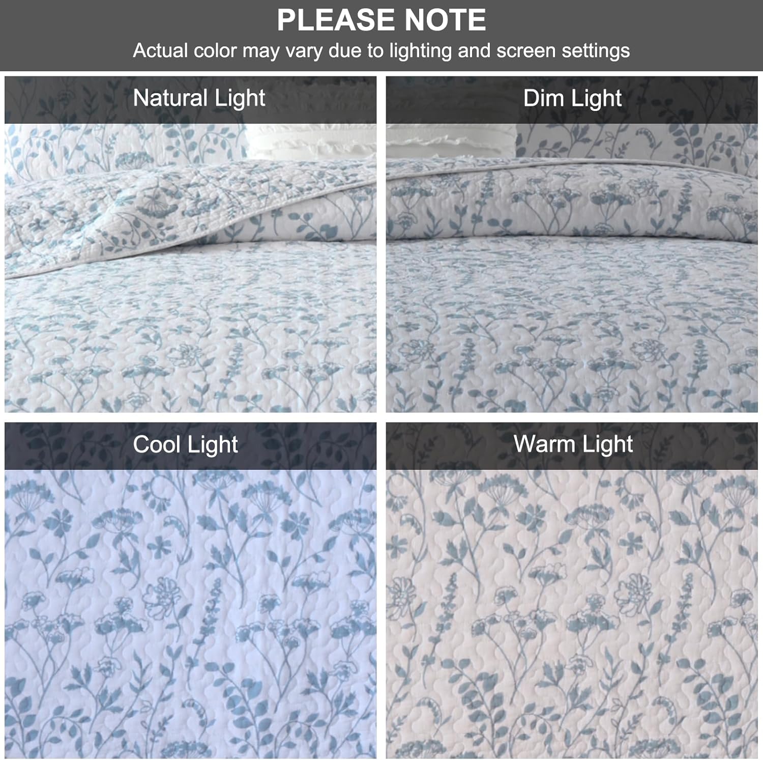 SahSahCasa Quilt Queen Size, Queen Quilt Set, 100% Cotton Queen Quilt Bedding Set Bedspreads, Lightweight Reversible Floral Bedspread for Queen Bed, for All Season, White/Blue, 3 Pieces