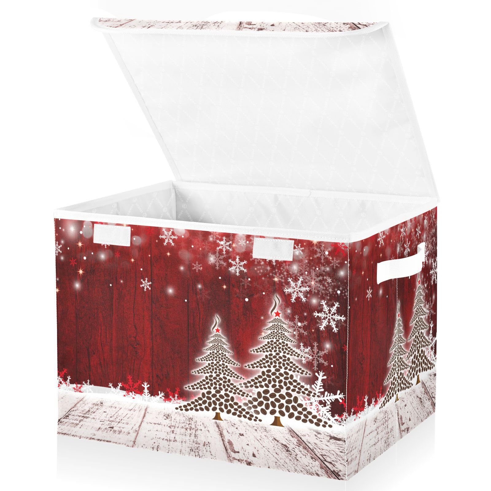 Senya Collapsible Storage Bins with Lids, Christmas Coffee Tree Red Wooden Boxes for Organizing