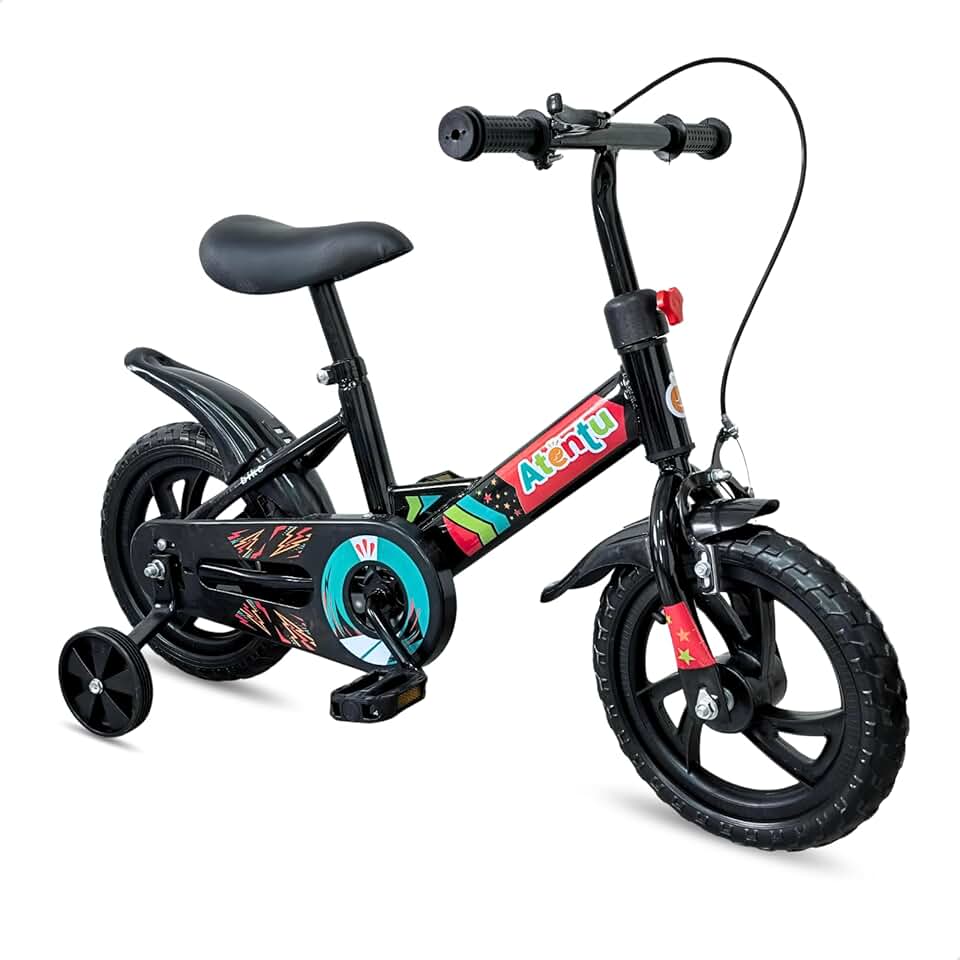 Bicicleta Infantil Aro 12 com Pedal e Rodinhas de Apoio para Menino e Menina, Modelo Educativo, Confortável e Seguro para Primeiros Passeios
