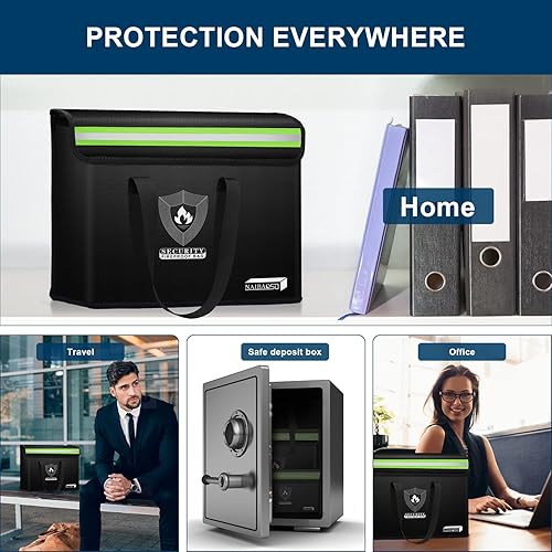 Miniatura 7 de Bolsas de dinero y documentos ignífugas, caja fuerte grande a prueba de fuego (15.4 x 11.8 x 5.2 pulgadas) con tira reflectante, caja de documentos