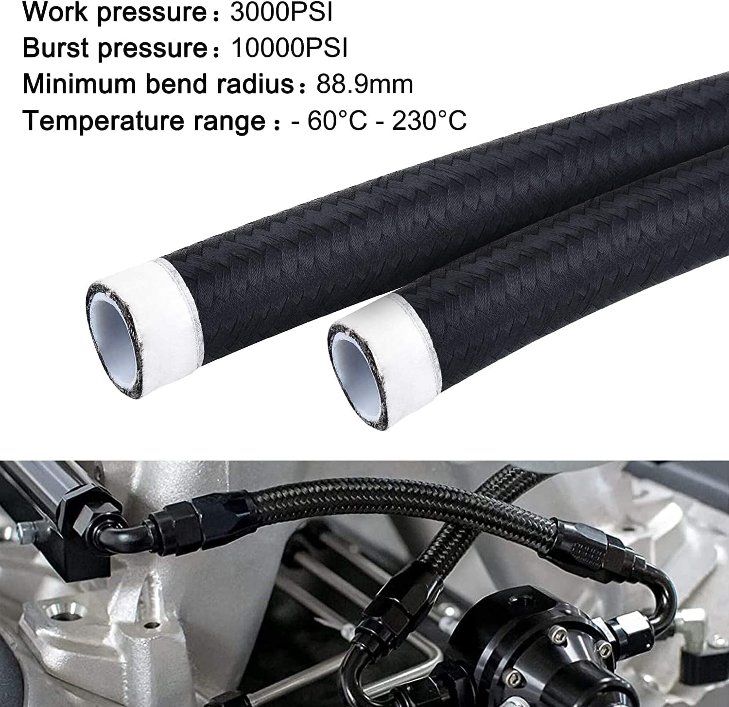 6AN Fuel Line Kit PTFE E85 Hose 16FT, Stainless Steel Braided High Pressure Fuel Line Black with 10pcs Swivel Fuel Hose Fitting Adapters Kit and 2pcs Hose Separator Clamp