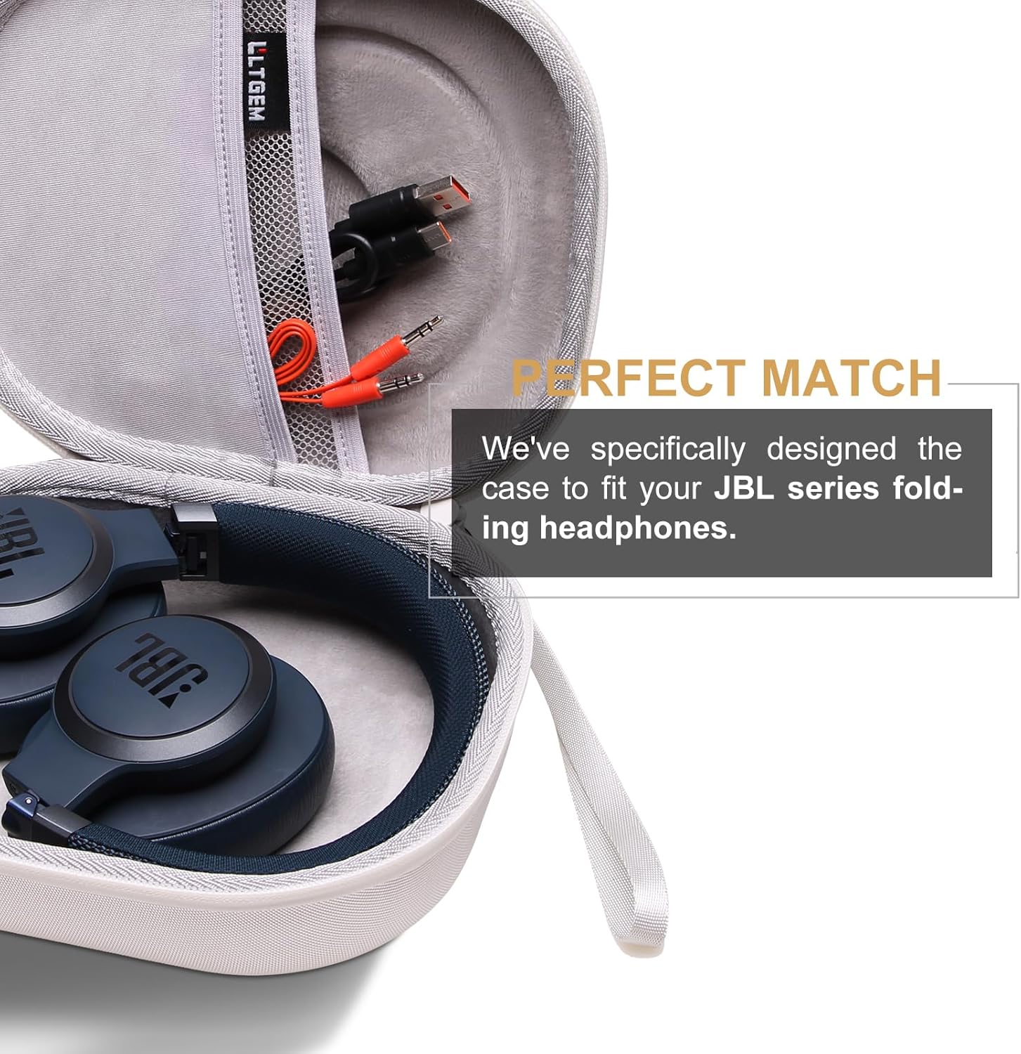 LTGEM EVA Hard Case for JBL Live 770NC/660NC/650BT/460NC/670NC/400BT/500BT and JBL Tune 770NC/710BT/720BT/760NC/700BT/750BT/510BT/660NC/520BT/500/Tour One/E45BT Bluetooth Wireless Headphone(White) - Image 2
