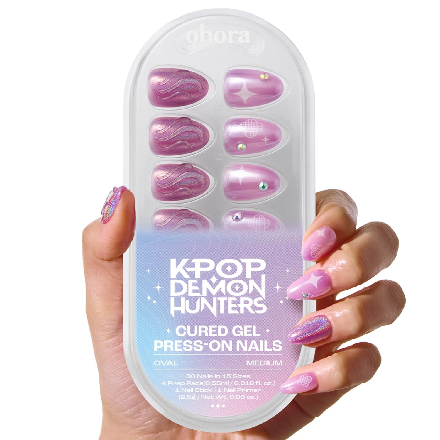 ohora x KPDH Press On Nails, Crystal Aura | Medium Oval, Purple | 30 tips