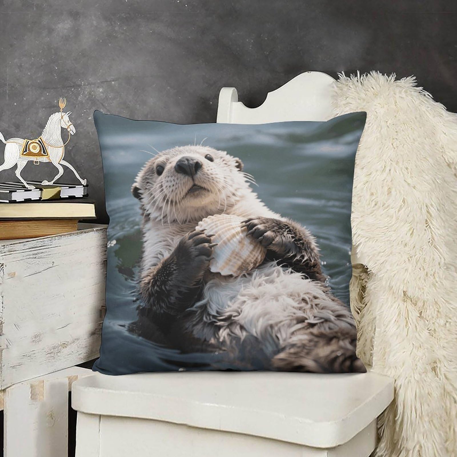 FodPand Boho Farmhouse Sea Otter Pillow Covers with Hidden Zipper 24x24 Soft Plush Cushion Cover Decorative Throw Pillow Cases for Couch Bed Sofa Living Room Indoor Outdoor Home Decor