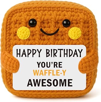Birthday Waffle Gifts for Women Men - Handmade Crochet Waffle, Birthday Gifts for Friends Sister Coworker, Bday Presents for Her Him - Easter Basket Stuffers for Daughter Son Teen Boys Girls