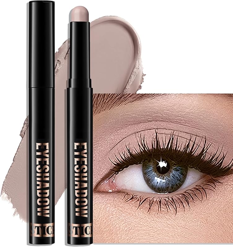 Eyeshadow Stick Light Taupe, Matte Cream Eye Shadow Stick Waterproof Nude Neutral Eyeliner Brightener Pencil Crayon Long-Lasting Eye Highlighter Makeup for Older Women Easy to Use High Pigmented