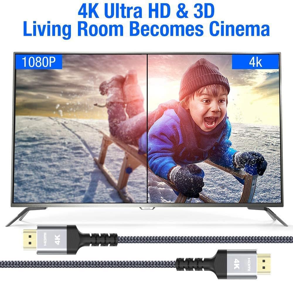 Highwings 4K Short HDMI Cable 18Gbps, 1.5FT 2.0 4K@60Hz HDMI Braided Cord-Supports (4K 60Hz HDR,Video 4K 2160p 1080p 3D HDCP 2.2 ARC-Compatible with Ethernet PS4/3 4K Monitor Projector ect