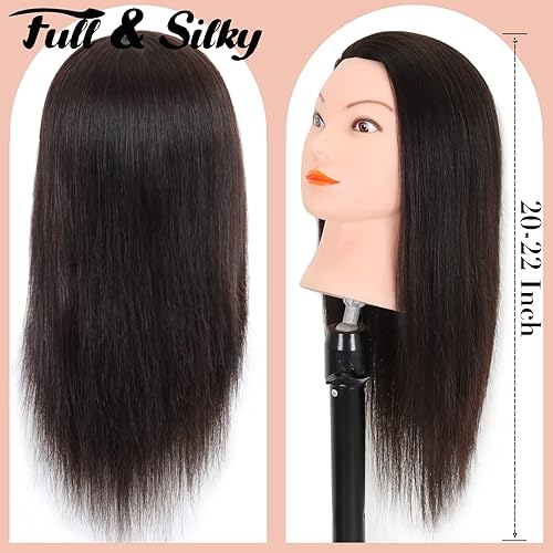 Miniatura 3 de Cabeza de maniquí con cabello humano  Cabeza de maniquí cosmetológico de 20 a 22 pulgadas con cabello humano 100% real para corte de práctica de