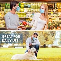 Vista 6 de HDFK Mascarilla desechable para adultos, 3 capas, no tejida, con clip para la nariz, cinta para las orejas, color azul, paquete de 50