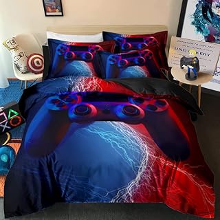 Gamepad Duvet Cover Gamer Bedding Set King Size Bedding Set Multicolor Soft Microfiber Duvet Cover Game Handle Duvet Cover for Teen Kids Boys with Pillowcases
