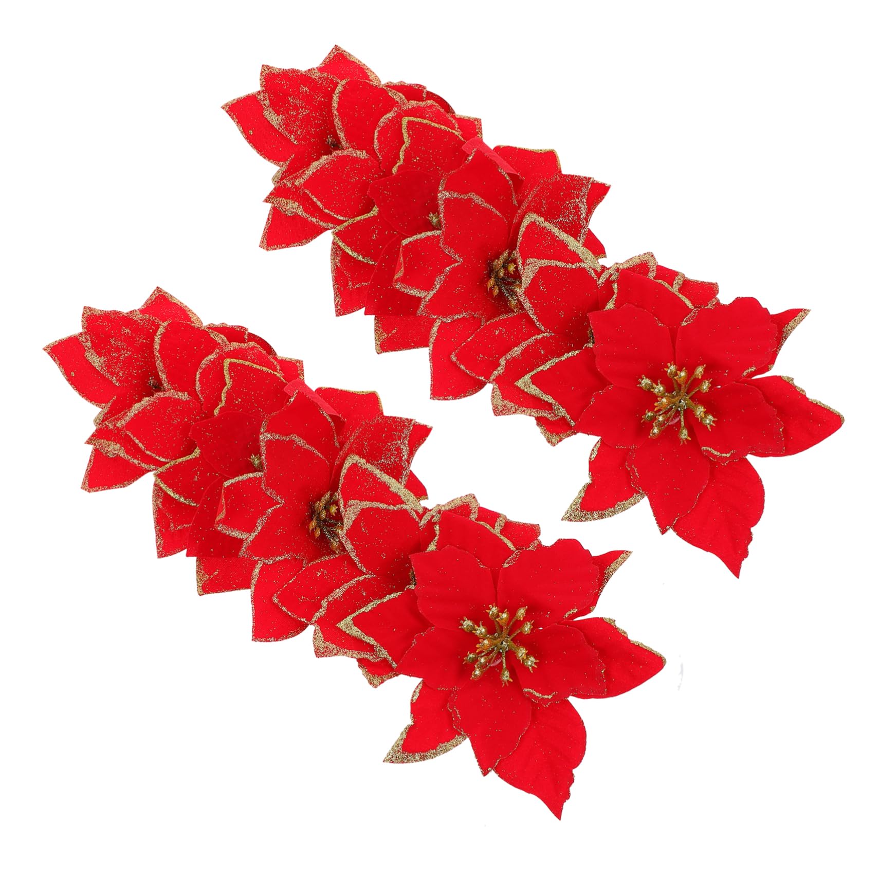 ABOOFAN 96piezas Flores Artificiales Brillantes para Decoración Navideña De Poinsettia Roja Adornos para Árbol Guirnalda y Manualidades Navideñas