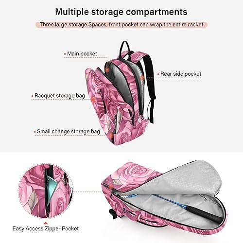 Miniatura 5 de Bolsa deportiva de tenis para mujer, grande, resistente, rosa, rosa, para raquetas de bádminton, para mujeres y hombres, bolsa para raquetas de
