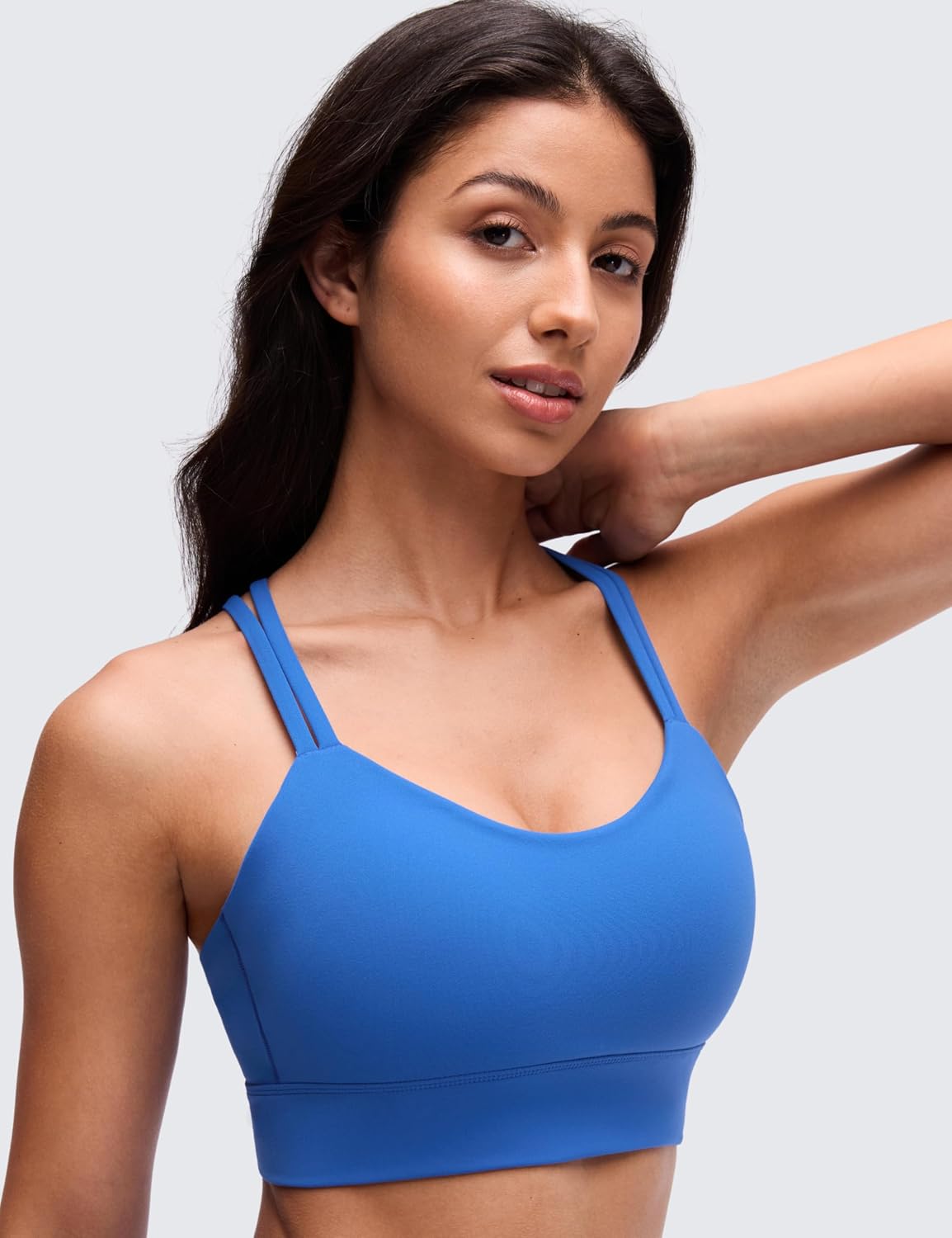 CRZ YOGA Softness Mold Butterluxe Strappy Longline Sports Bras for Women - Double Spaghetti Strap Workout Yoga Crop Top