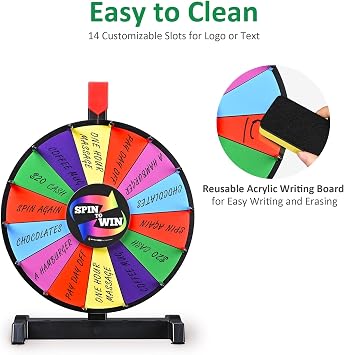WinSpin 12 Prize Wheel Tabletop 14 Slots Heavy Duty Editable Spinning Wheel for Fortune Spinning Game Carnival & Tradeshow, Classic Series