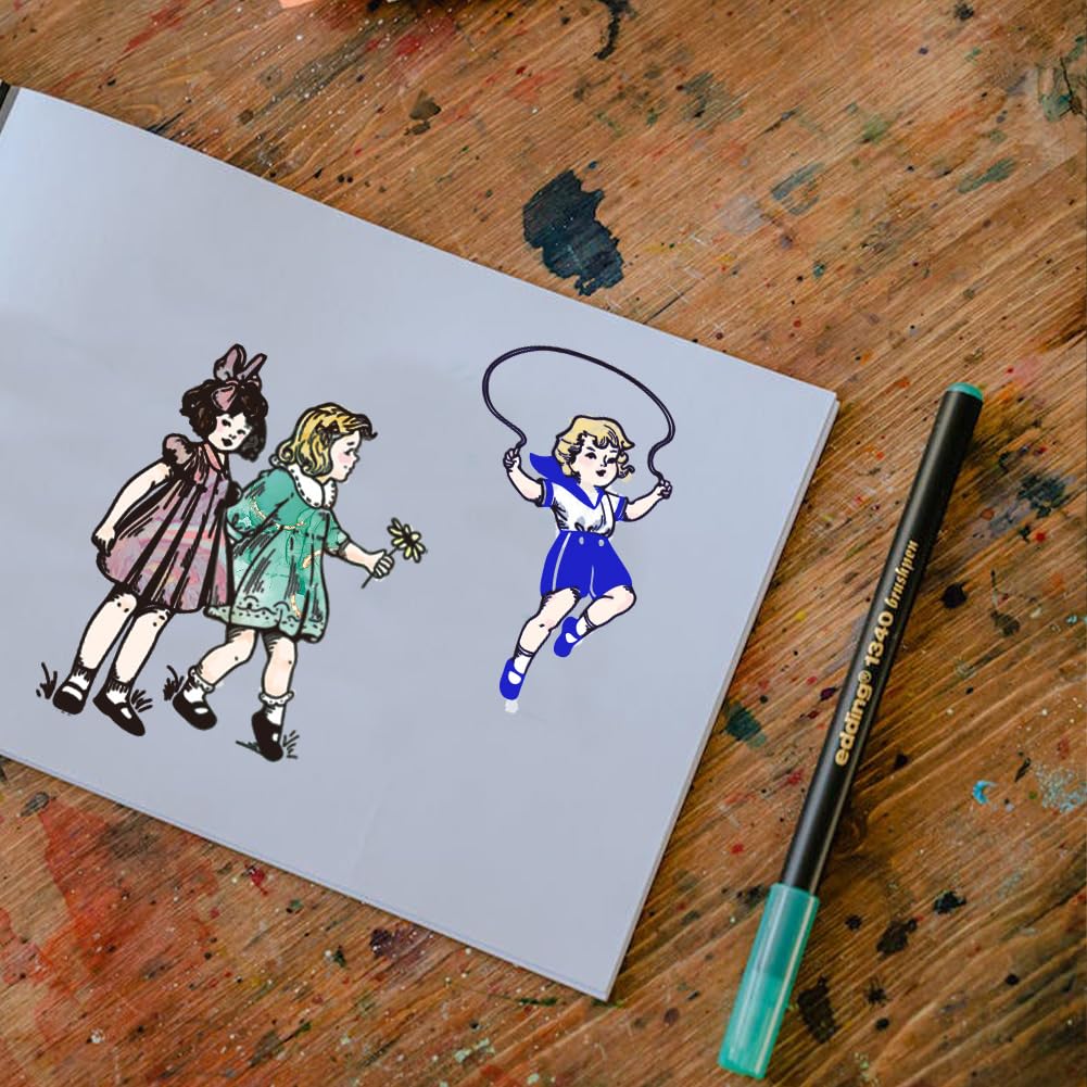 CRASPIRE SchoolClear Rubber Stamps Happy Childhood Retro Dress Lovely Woman Jump Rope Paper Airplanes Transparent Vintage Postmark Silicone Seals Stamp Journaling Card Making Diy Scrapbooking - Image 3