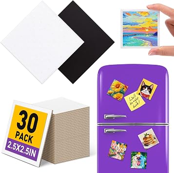 30Pack 2.5x2.5IN Square Mini Canvas Magnets, Small Magnetic Paint Canvas