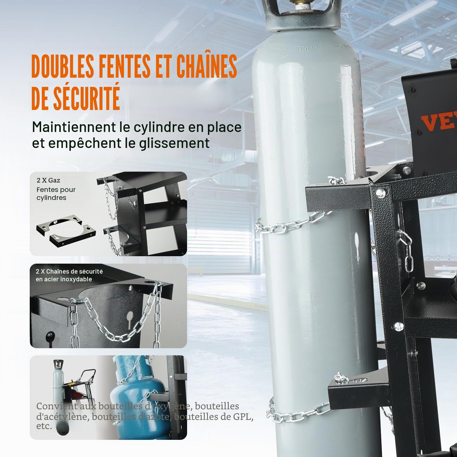 VEVOR Chariot de Soudage à 3 Niveaux Chariot Poste à Souder Capacité Charge 181,4 kg​​ Roues 360° Chaînes Sécurité Stockage Réservoirs Chariot Soudure MIG pour Atelier TIG Arc MMA Découpeur Plasma