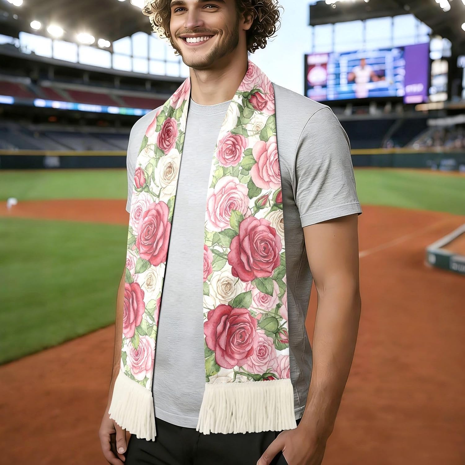 CHIFIGNO Rose Red Pink White Sports Fan Scarf for Soccer Game, Soft Quick Dry Polyester, Dual Color, Sweat Wiping, Stadium Banner