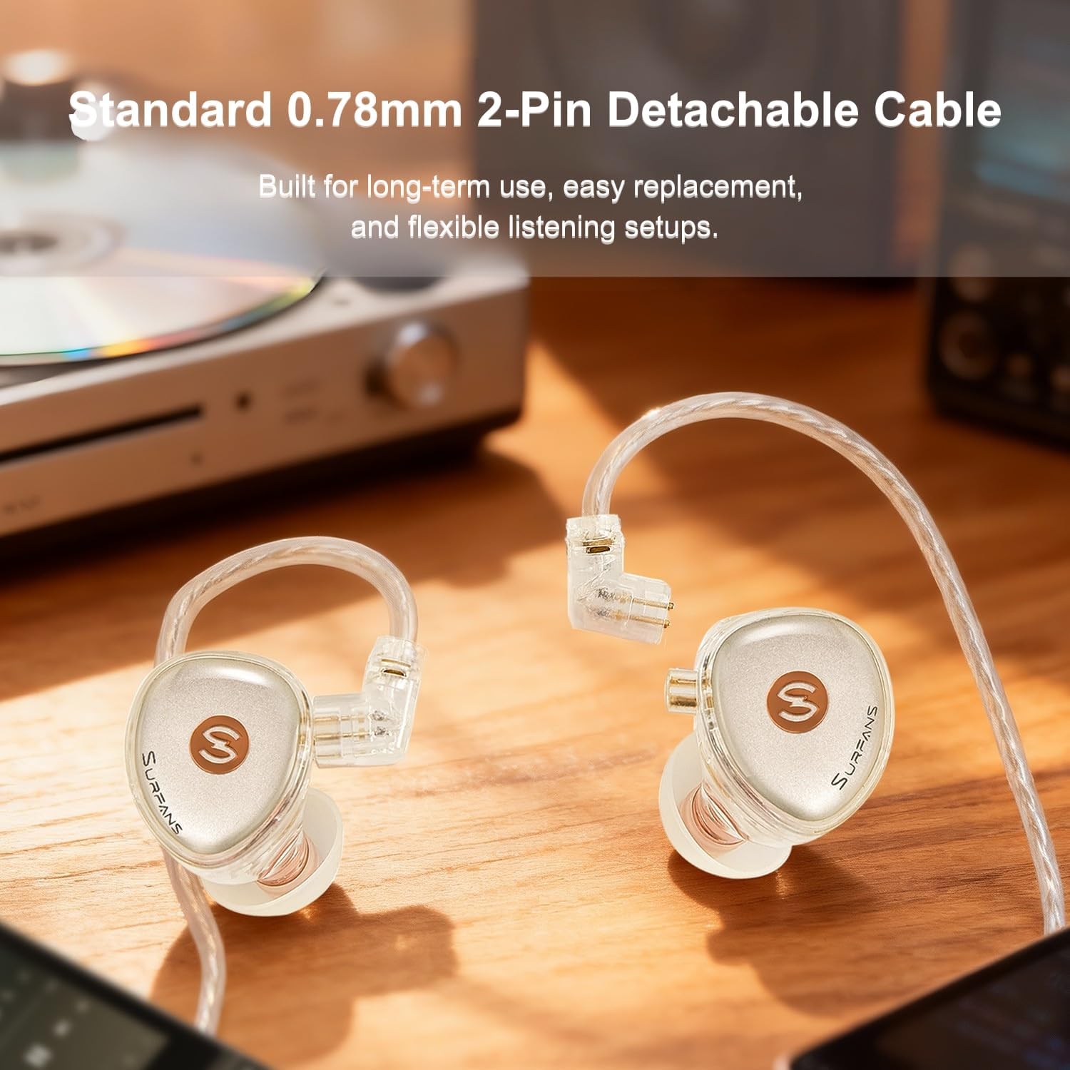 Surfans M10 IEM Headphones, Hybrid 1DD+1BA in Ear Monitor Earphones, Wired HiFi Earbuds for Musicians, Studio Monitoring & HiFi Listening, 0.78mm 2-Pin Detachable 4-Core OCC Cable (Transparent)