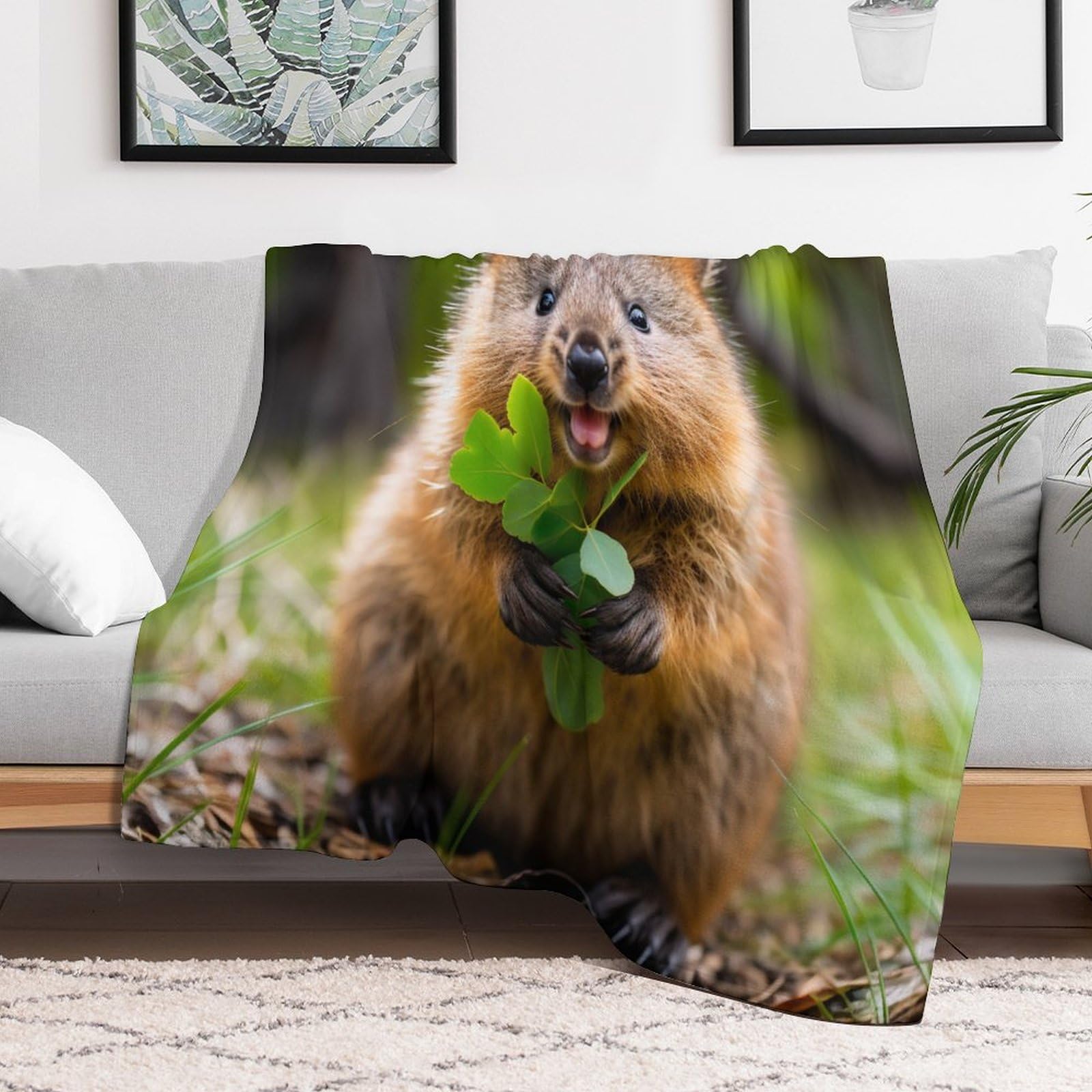 Fleece Decke Quokka, Kuschelweiche Flauschige Fleece Decken Für Couch, Sofa, Bett, Warme Decke Mikrofaserschläfchendecke, 150×200cm