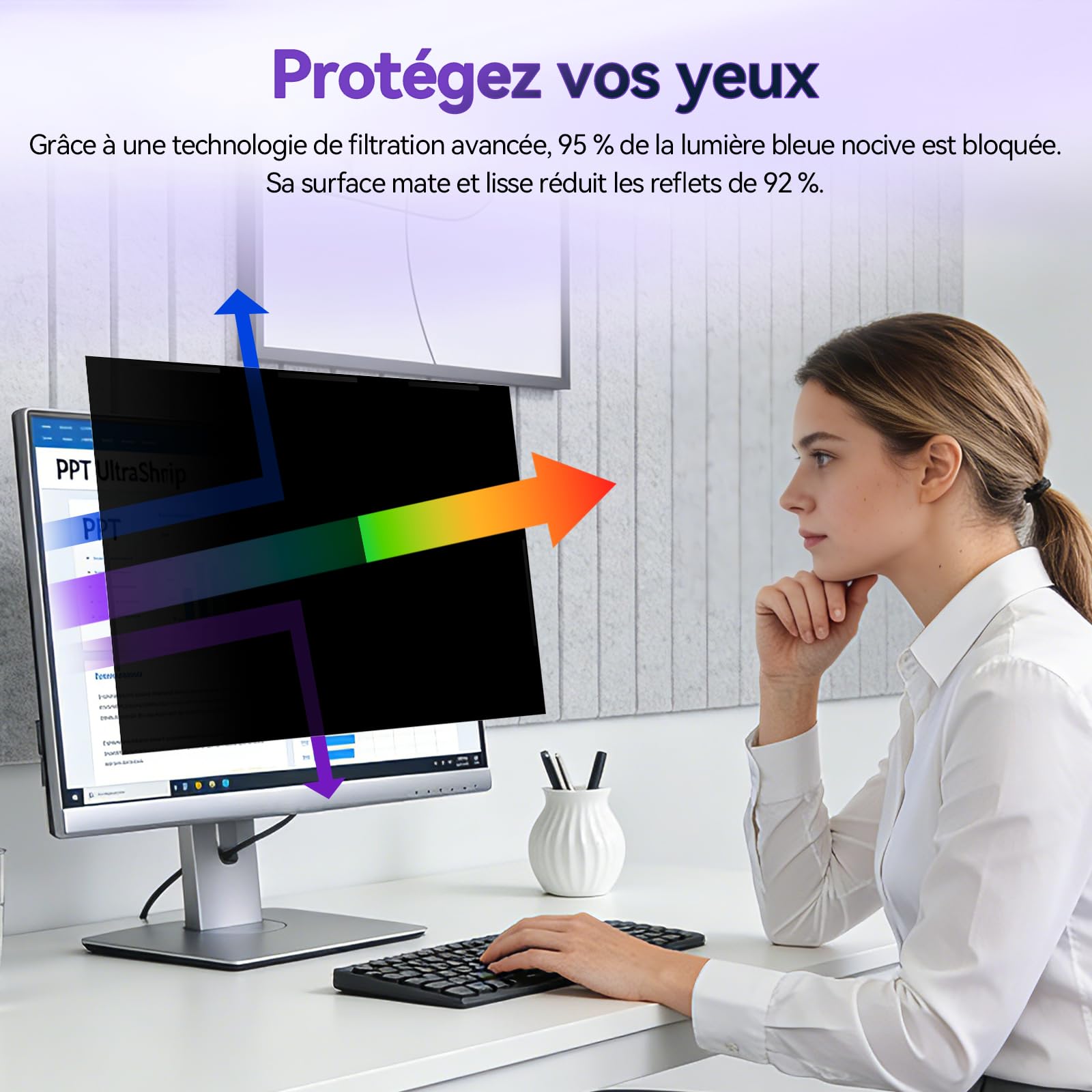 Lot de 2 Filtres de Confidentialité Magnétiques 27 Pouces pour Moniteurs 16:9, Anti Lumière Bleue, Anti Reflets