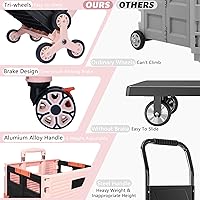 Vista 132 de FELICON SELORSS - Carrito plegable portátil con ruedas para subir escaleras y ruedas giratorias de 360°, mango telescópico, caja de plástico