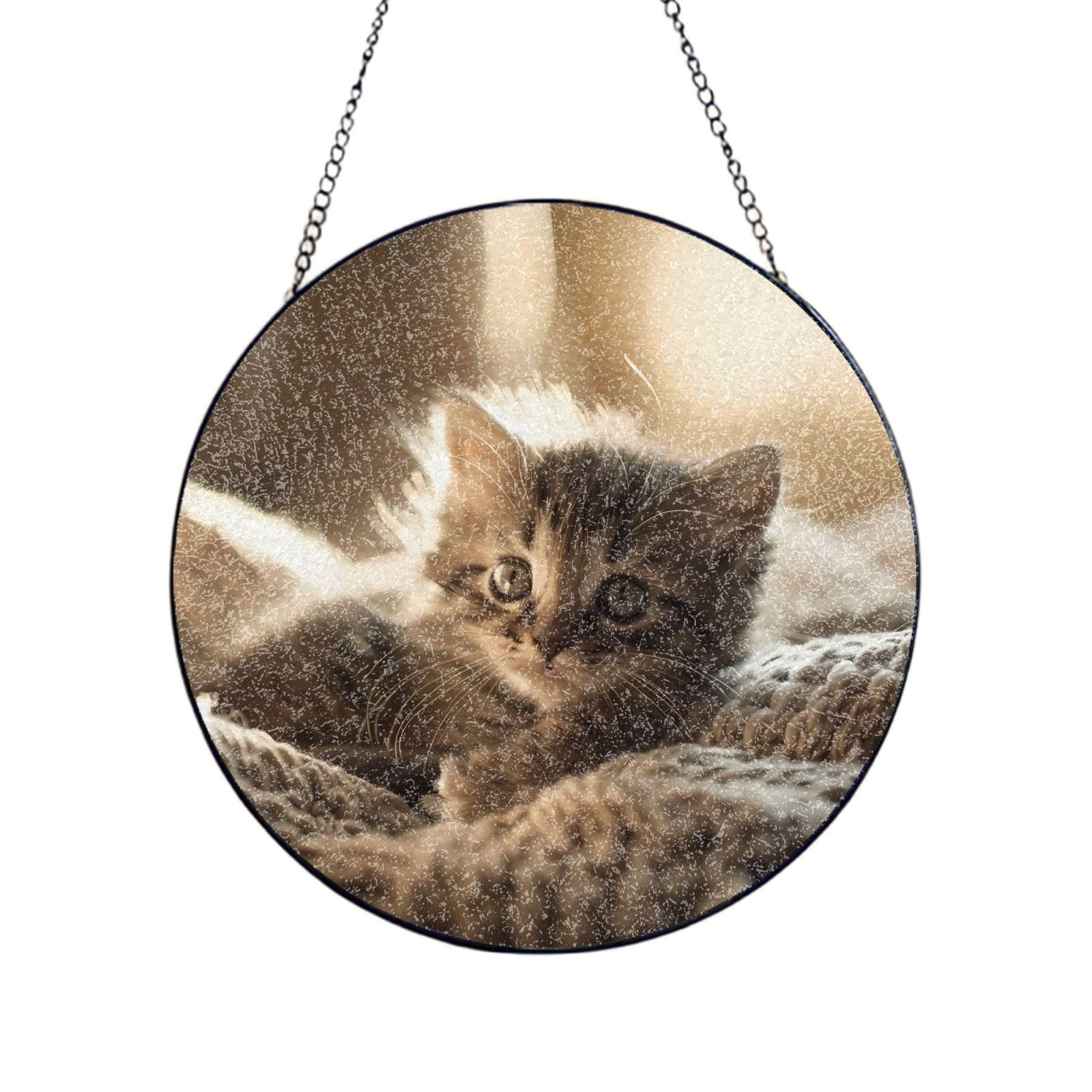 Phayah Cat Print Stained Glass Window Hanging Sun Catchers Decoration Mother'S Day Birthday Gifts For Home Garden Porch 4in（10cm）