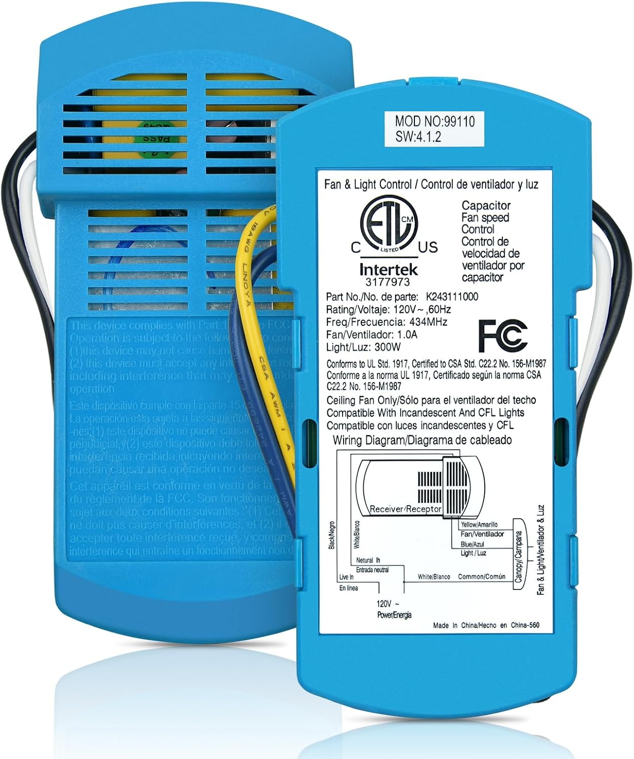 New Replacement for Hunter Ceiling Fan Remote Blue Receiver K243111000 99106 99732 1.9 Receiver