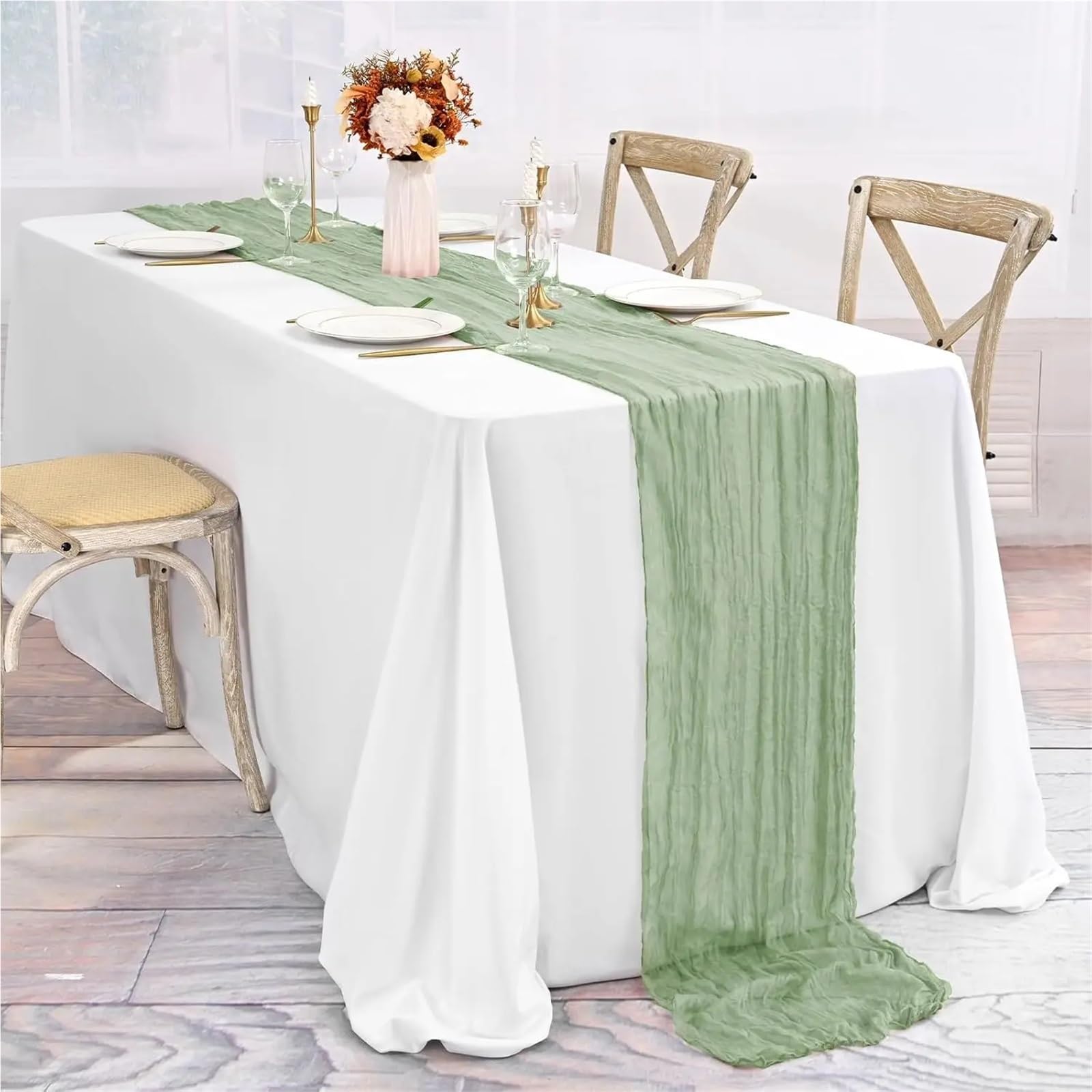 10 Stück Cheesecloth Tischläufer, Gaze Stoff Rustikal Sheer for Hochzeit Braut Dusche Party Bankett FüR Die Tischdekoration(Color 8)