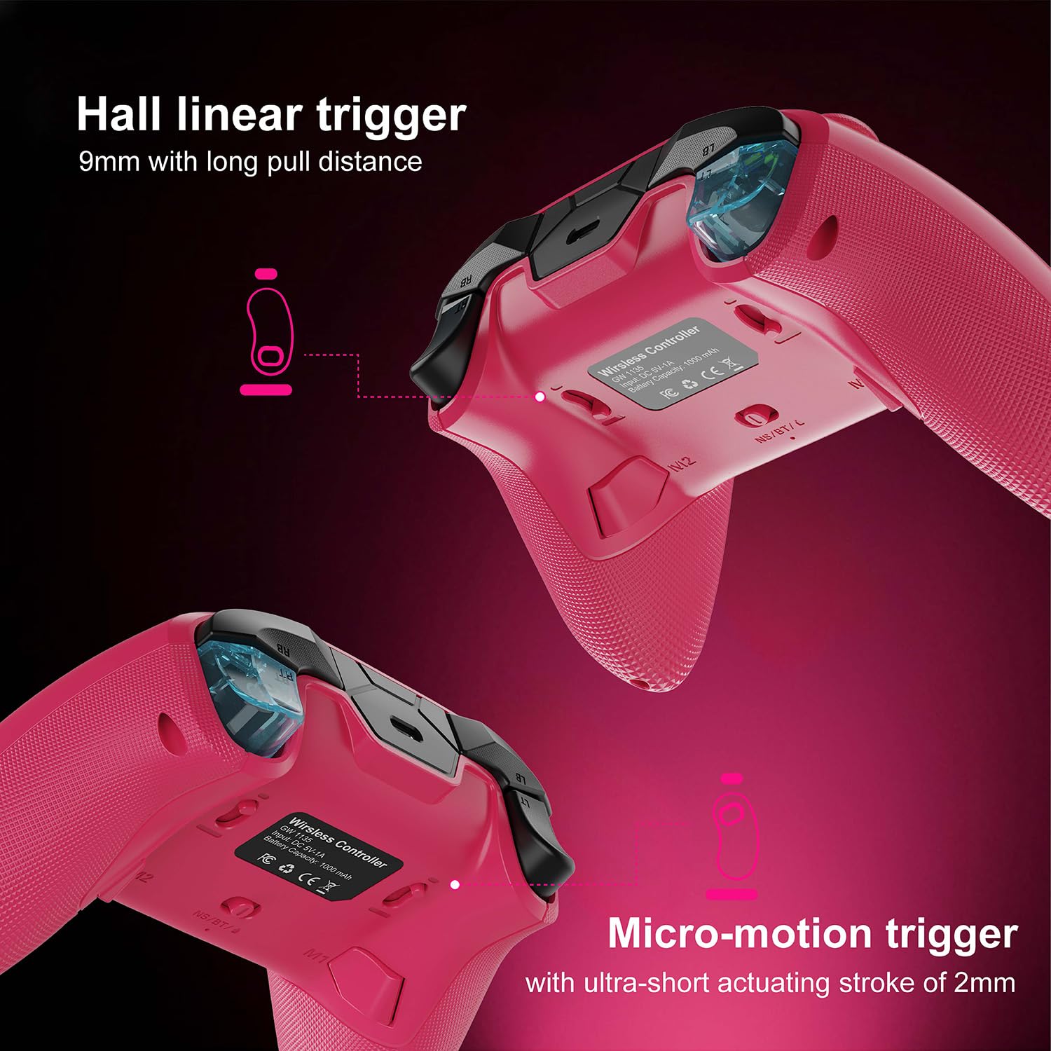 PLAYNEX Controlador inalámbrico de 2.4 Hz TMR Joysticks, Hall/Micro 2 en 1 disparadores 1000 Hz tasa de sondeo de 1000 mAh batería larga para PC/Switch/Switch 2/Android/iOS, controlador de juegos de