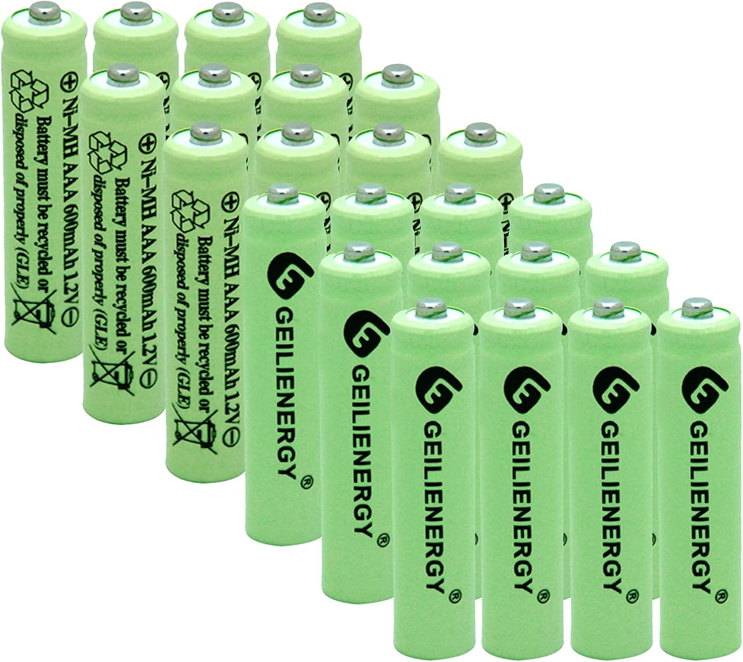 Solar Light Batteries AAA Triple A NIMH 600mAh 1.2V Rechargeable for Garden Lights Remotes Mice (24Pcs AAA 600mAh)