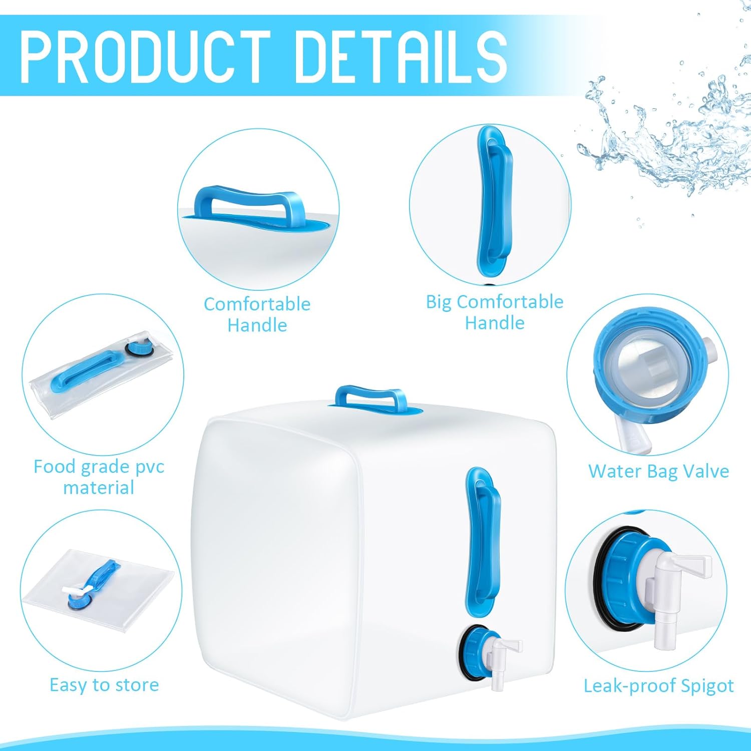 Reallnaive 3 Pack Collapsible Water Container with Spigot, Foldable Camping Water Container Portable Camping Storage Carrier Jug for Outdoors Hiking Emergency Kit Backpack(Blue,5.3 Gallon)
