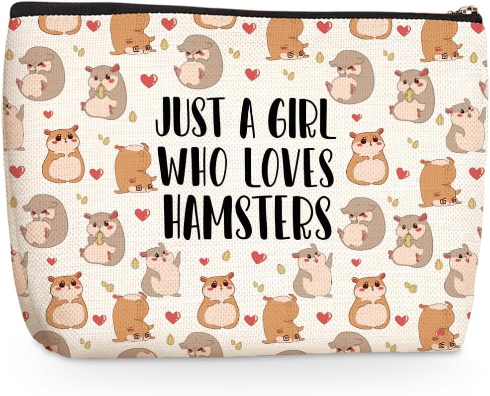Cute Hamster Print Makeup Bag Hamster Gifts Cosmetic Travel Bag Hamster Accessories Decor Stuff for Animal Hamster Pet Lovers Women Girls Sister Best Friend Funny Skincare Bag for Christmas Birthday