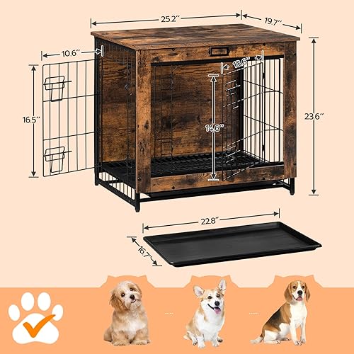 Miniatura 5 de HOOBRO Muebles de jaula para perros, perrera decorativa para perros, muebles de madera para mascotas con bandeja extraíble, uso doméstico e