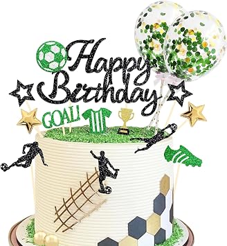 27Pcs Soccer Happy Birthday Cake Topper Set for Soccer Decorations, Soccer Cupcake Topper for Boys Birthday Decorations, Football Party Supplies.
