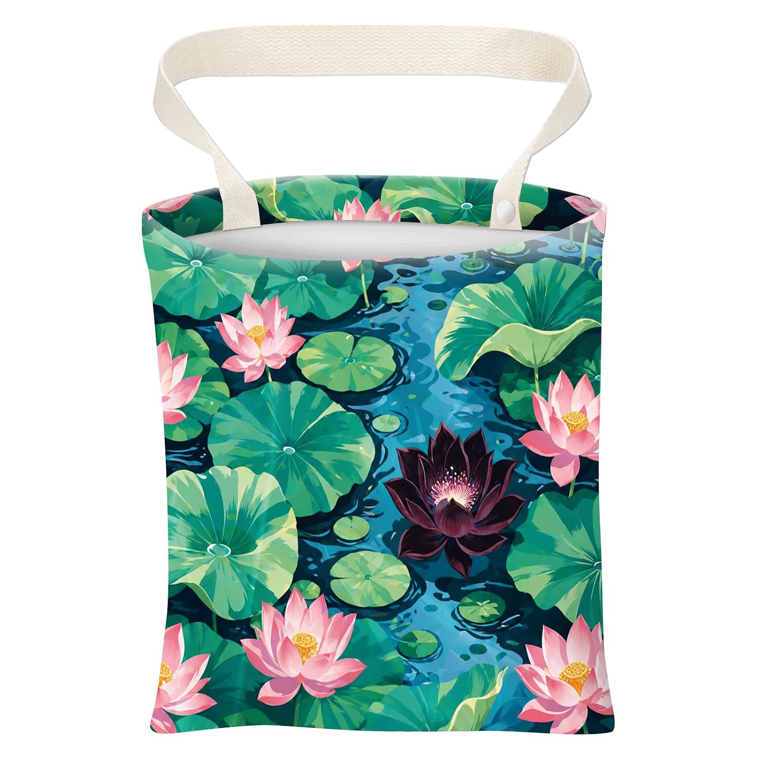 Car Trash Can, Cute Car Trash Bag, Hanging Car Organizer and Storage Bag, Trash Bin for Car Accessories, Vehicle, Travelling, Camping Cute Lotus Pond