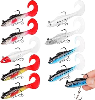 Vicloon Kit de Señuelos de Pesca Suaves,9 Pcs Cebos de Pesca Paddle Tail Señuelos con Anzuelo Agudo,Señuelos de Pesca 3D,Señuelos Pesca Silicona Suave para Lubina Lucio Carpa Trucha