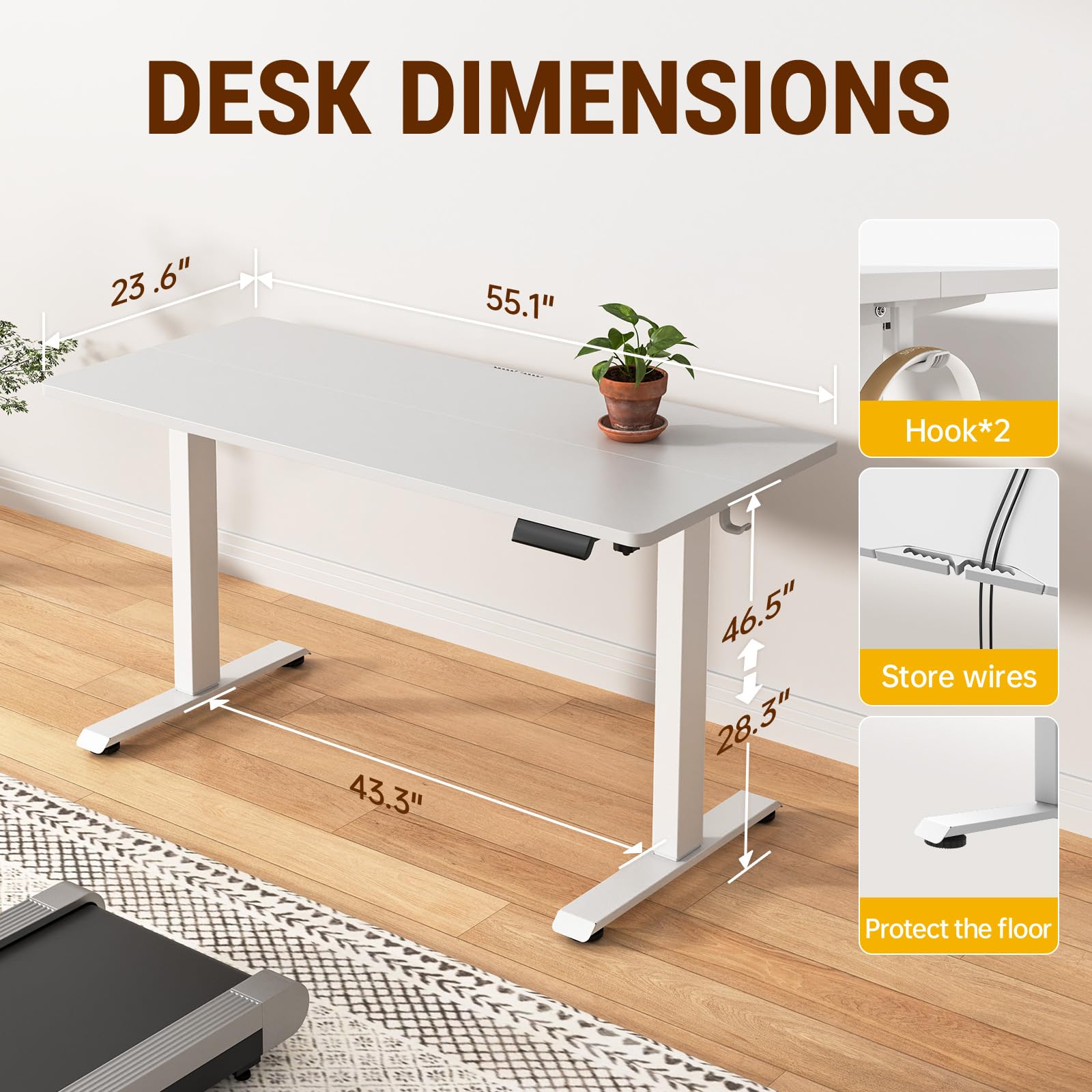 Veken 55 Inch Large Electric Standing Desk Sit to Stand Up Heights Adjustable Work Home Office Computer Table — view 3