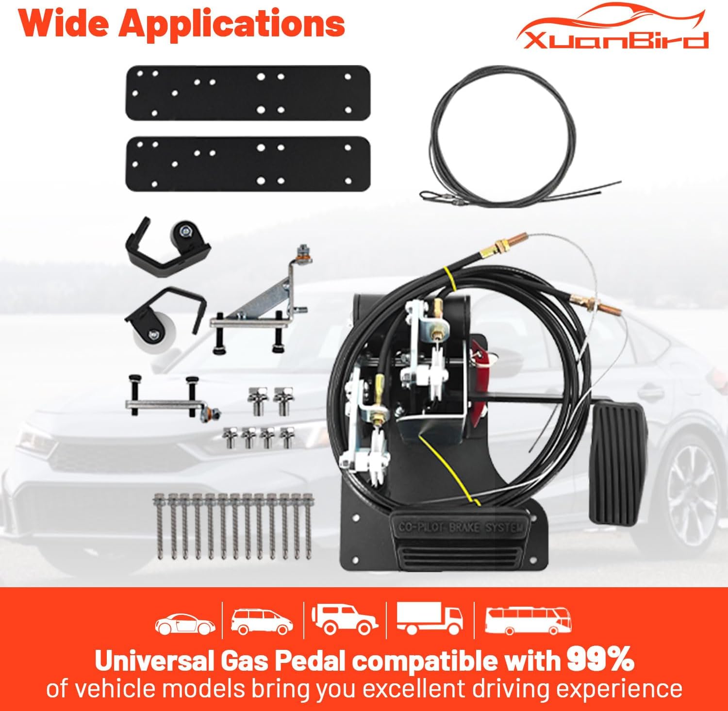 Dual Control Pedal for Right Hand Drive | Passenger Side Universal Gas and Brake Pedal RHD Conversion Kit for Driver Education Training Vehicles, Postal Carrier, Instructors | Replace ACAR-B7D