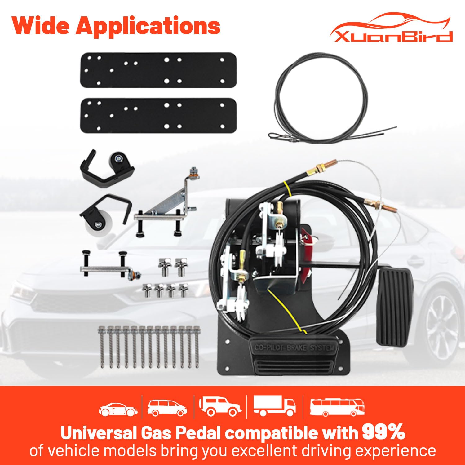 Kit di conversione RHD per pedale doppio freno per corriere postale scuola guida | ACAR-B7D - Kit di conversione per guida a destra, lato passeggero, universale, pedale di controllo del gas e del freno