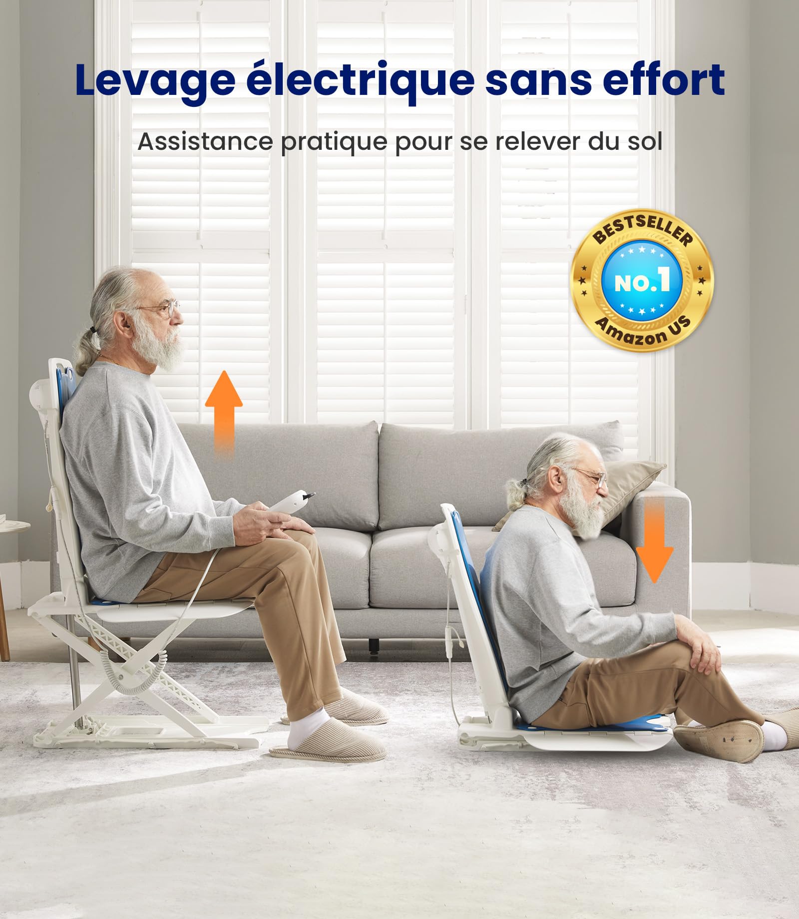 VOCIC Sièges à Levage assisté – Fauteuil élévateur électrique Multifonction, réglable en Hauteur jusqu'à 48 cm, Aide au relevage du Sol pour Personnes âgées, Charge maximale 136 kg