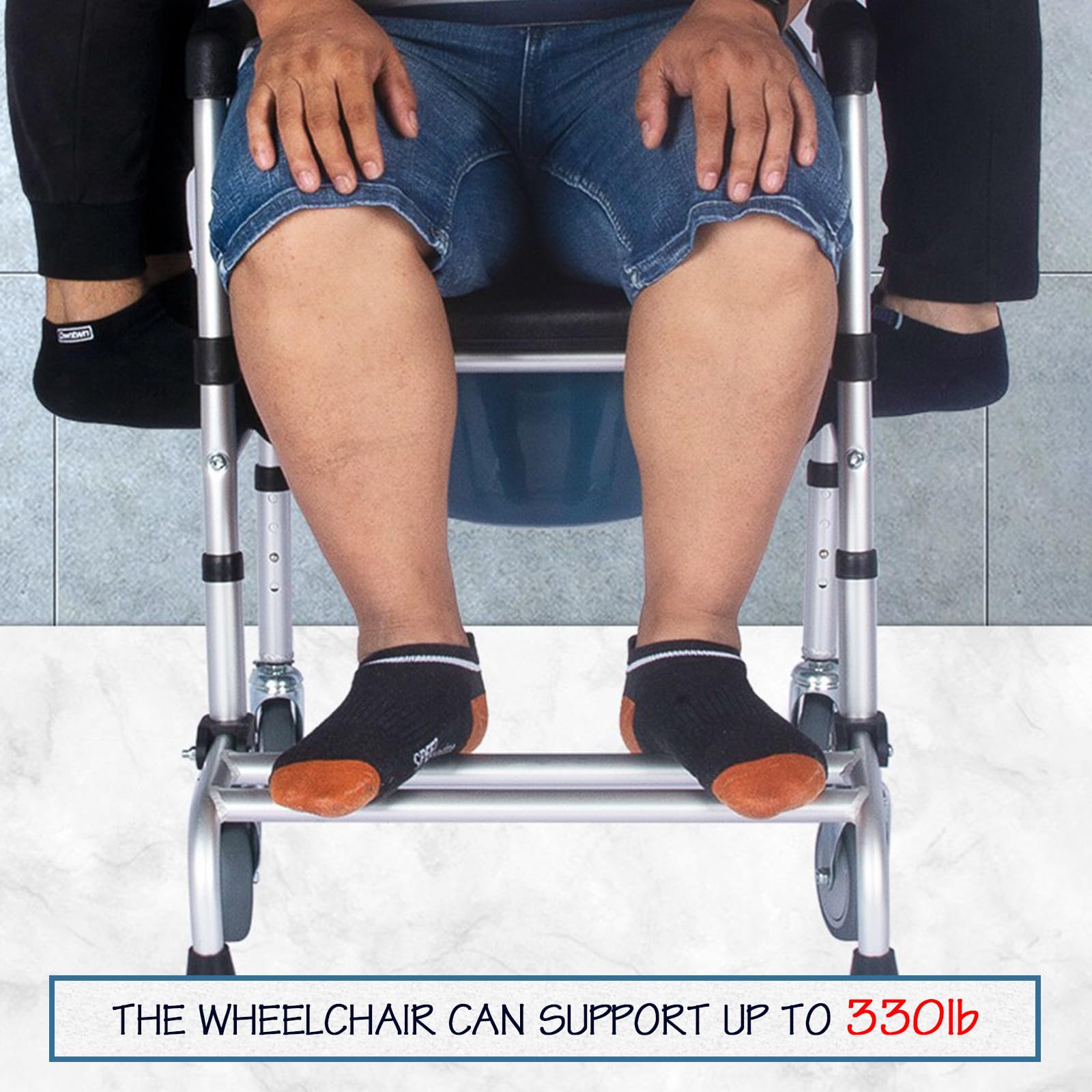 Shower Chair with Wheels Aluminum Rolling Bedside Commode Shower Chair Accessible Transport Toilet Elderly and Disabled Shower Chair Bearing 330 LBS (White)