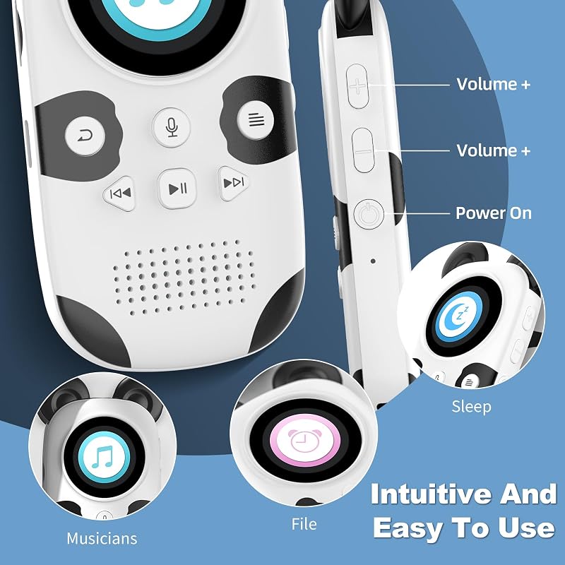 Player MP3 pentru copii ODEJOI 64 GB, Bluetooth 5.3, model panda, cu 18 melodii de somn și difuzor încorporat, radio FM, înregistrare vocală cu o singură atingere